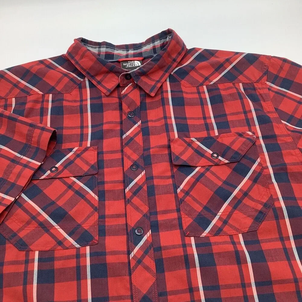 The North Face Mens Short Sleeve Snap‎ Button Shirt Red Plaid Size Large